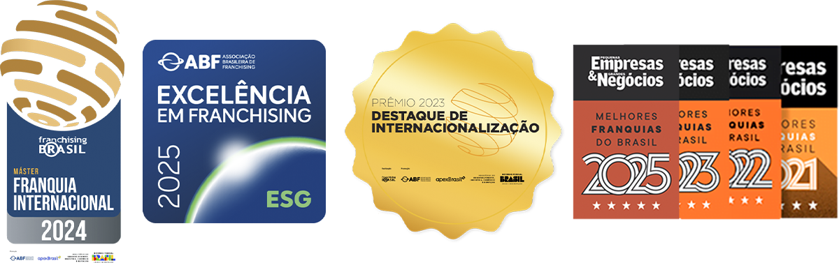 Sellos de la red, otorgados en Brasil: Máster Franquia Internacional 2024 (Franchising Brasil), ABF Excelência em Franchising 2025 (ESG), Prêmio 2023 Destaque de Internacionalização y Melhores Franquias do Brasil 2021, 2022, 2023 y 2025 (Pequenas Empresas & Grandes Negócios).